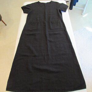 Vintage Focus USA Black Linen Maxi Dress Pockets Small